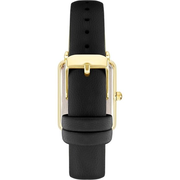 Women\'s Strap Watch Black Faux Leather Gold Dial Mineral Crystal